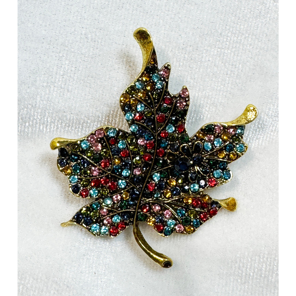 New Rhinestone Maple Leaf Brooch Pin Multicolor Crystal Fall Autumn CP189