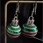 Red and Green Christmas Ornament Drop Earrings New E163