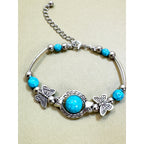 Turquoise Beaded Butterfly Bracelet Silver Tone Adjustable 7-8 Inch New B142