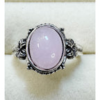 New Size 9 Pink Oval Cabochon Ring Silver Tone Floral Statement Ring R007