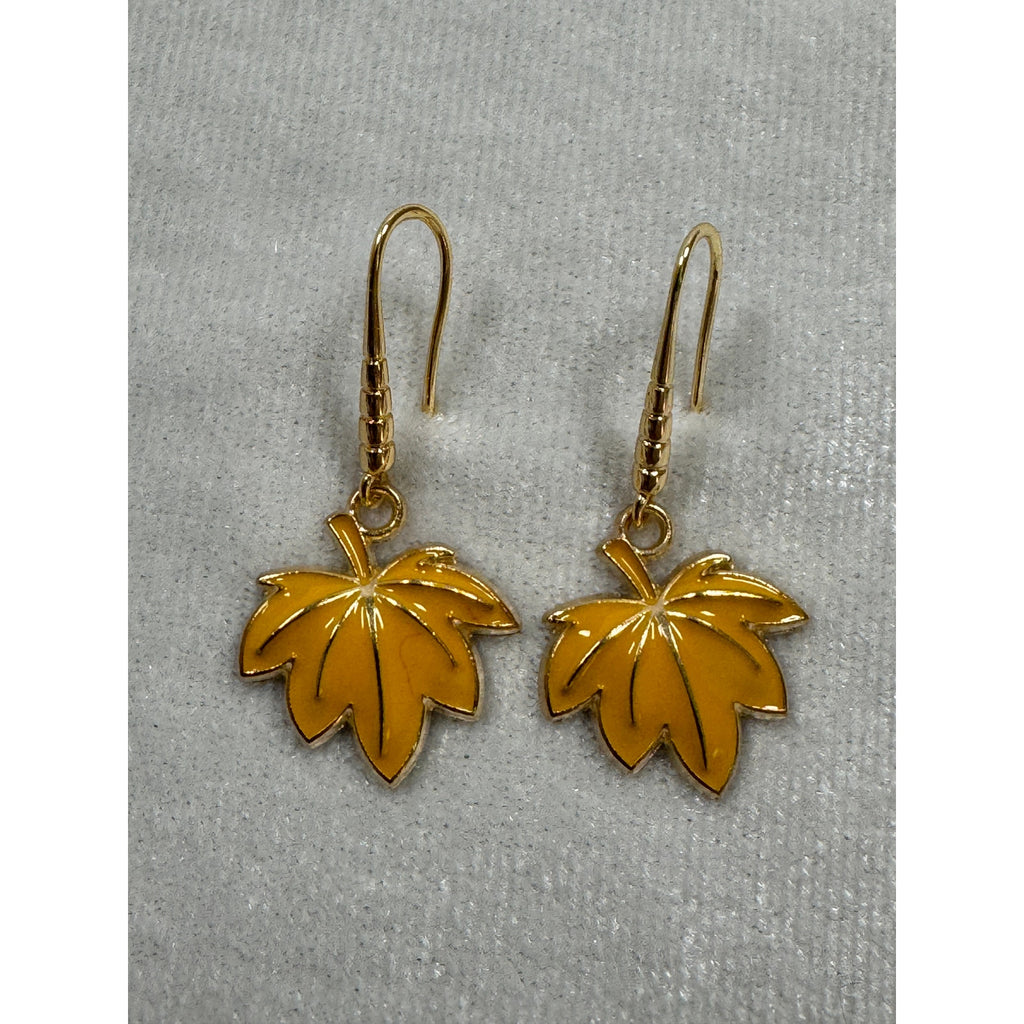Yellow Maple Leaf Dangle Earrings Fall Autumn Nature Jewelry E284