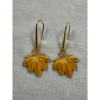 Yellow Maple Leaf Dangle Earrings Fall Autumn Nature Jewelry E284