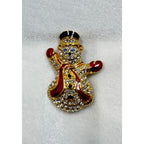 New Rhinestone Snowman Brooch Pin Gold Tone Red Enamel Christmas Holiday CP183