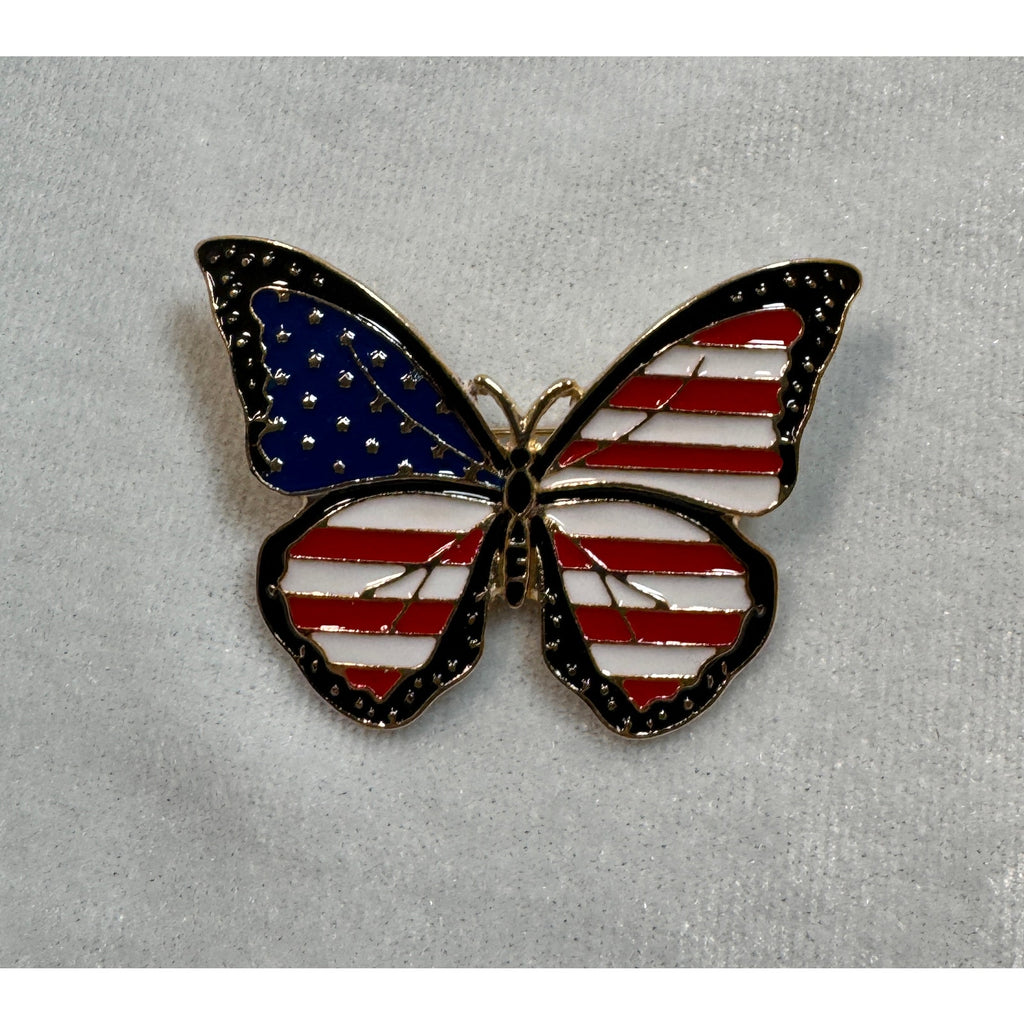 Americana Butterfly Pin Red White Blue Enamel Brooch USA Patriotic 2" CP159