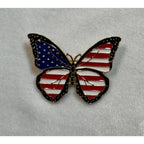 Americana Butterfly Pin Red White Blue Enamel Brooch USA Patriotic 2" CP159