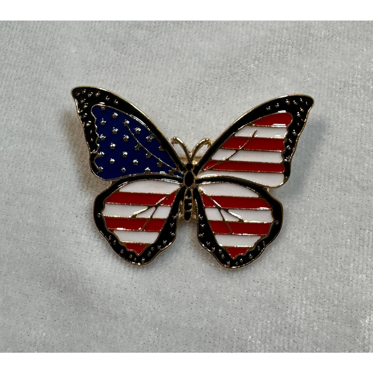 Americana Butterfly Pin Red White Blue Enamel Brooch USA Patriotic 2" CP159