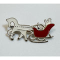 Vintage Christmas Horse & Sleigh Enamel Brooch Red White Holiday 1" x 1.5" CP154