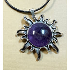 Purple Sun Pendant Necklace Celestial Amethyst Color 2" Pendant 16-18" Cord N302