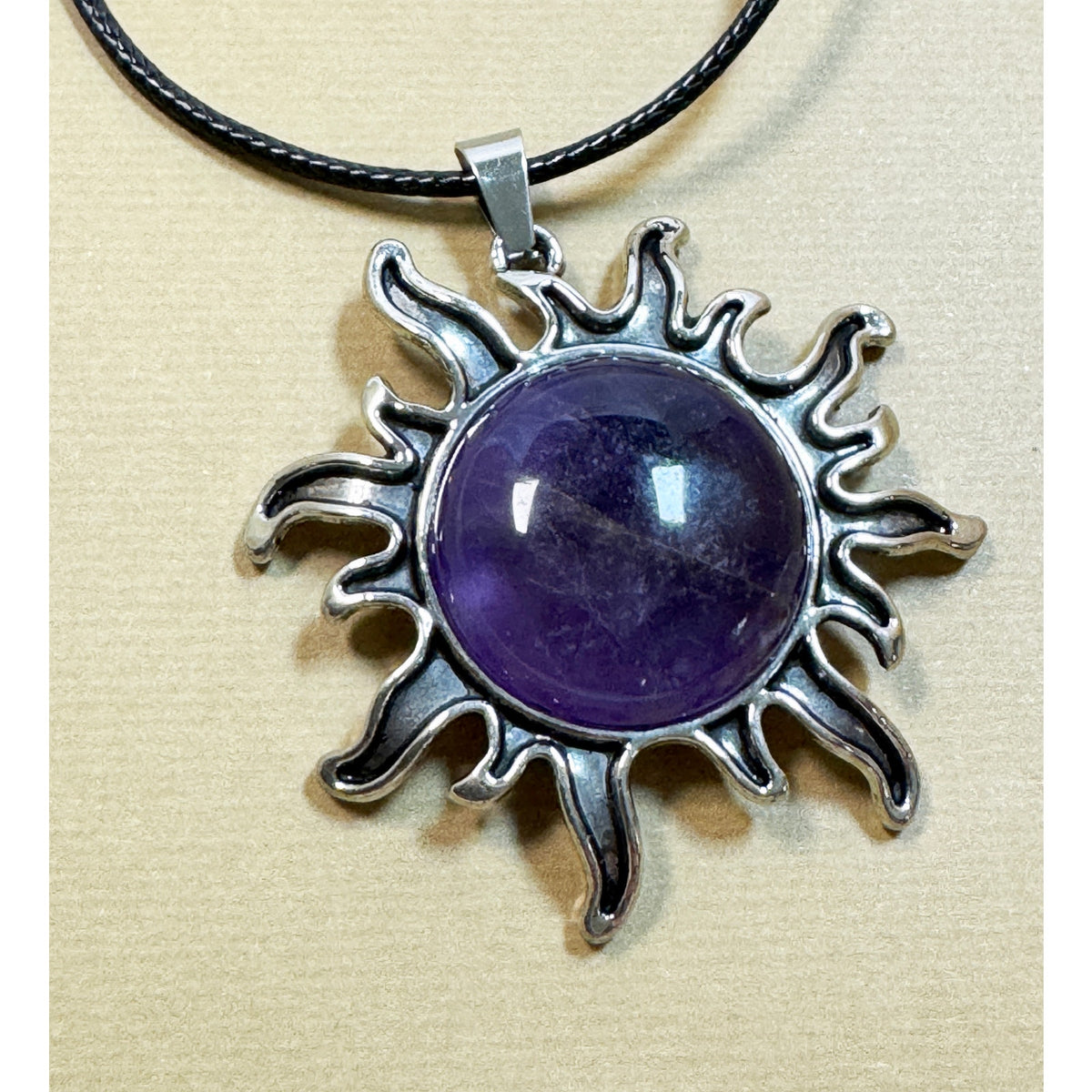 Purple Sun Pendant Necklace Celestial Amethyst Color 2" Pendant 16-18" Cord N302