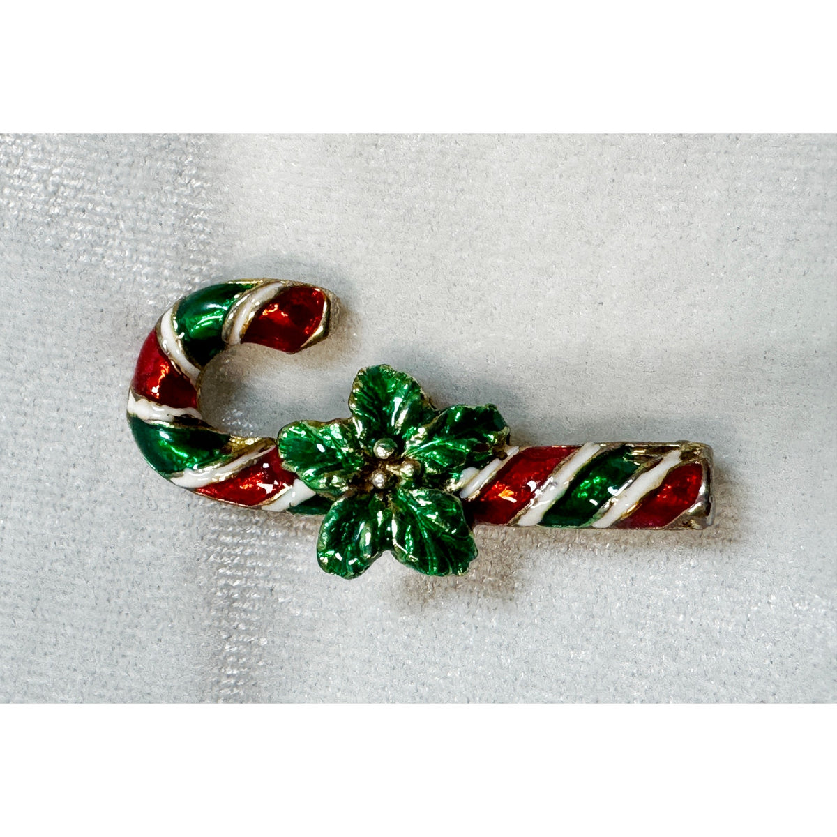 Vintage Enamel Candy Cane Christmas Brooch Pin Red Green White CP186