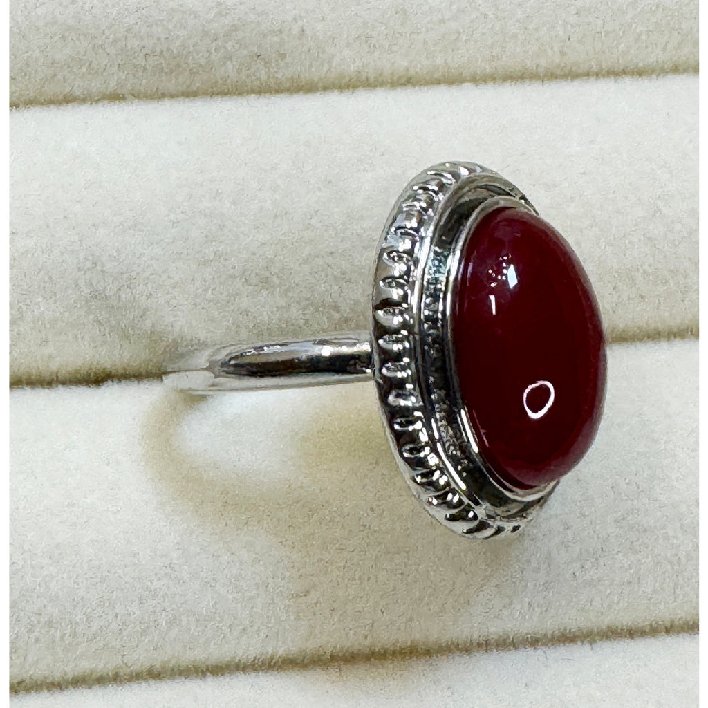 New Size 9 Red Oval Cabochon Ring Silver Tone Vintage Style Statement Ring R005