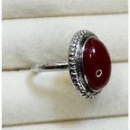 New Size 9 Red Oval Cabochon Ring Silver Tone Vintage Style Statement Ring R005