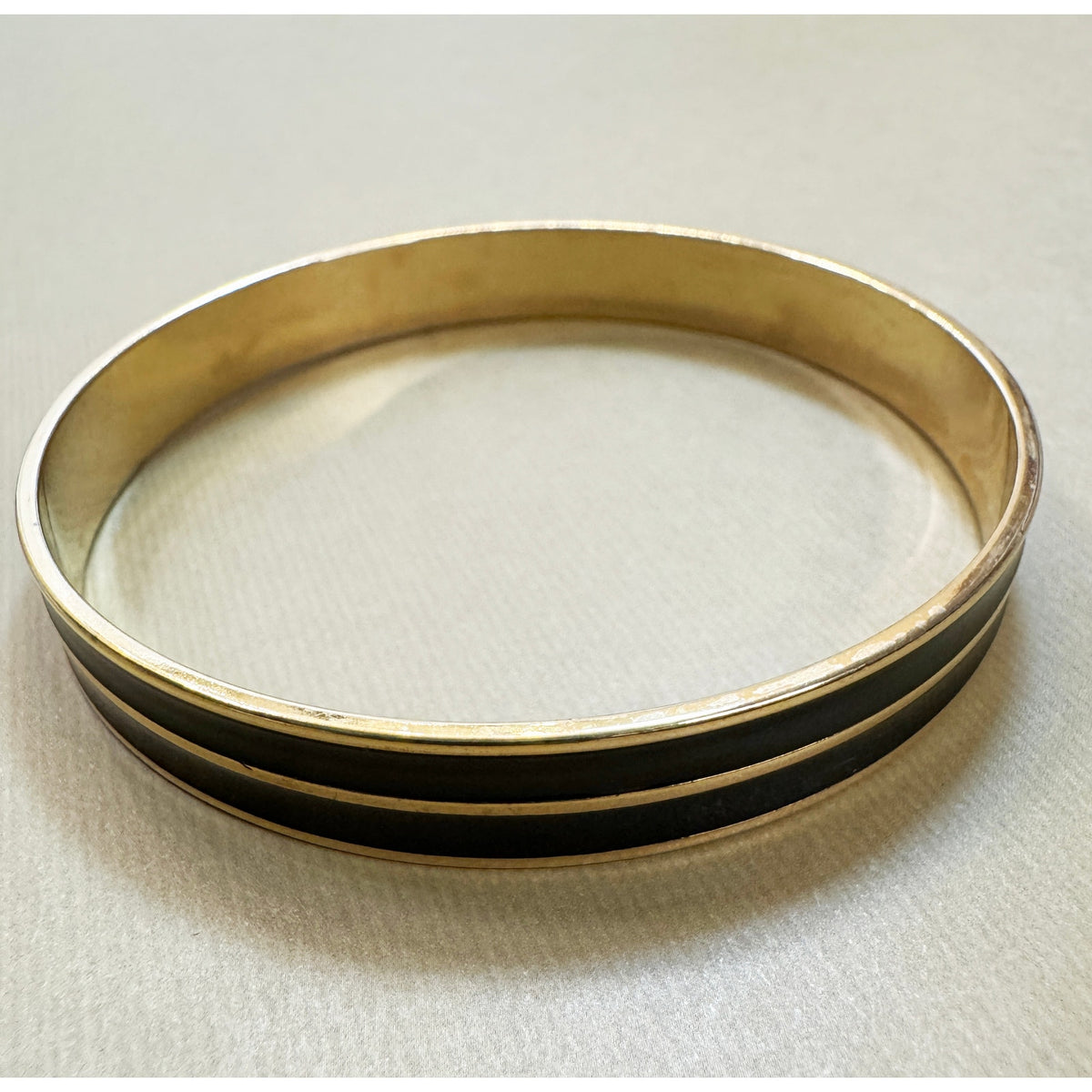 Black Enamel Gold Tone Hinged Bangle Bracelet 2.5" Pre-Loved Classic B090
