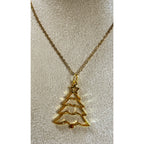 Gold Christmas Tree Pendant Necklace 24" Chain Holiday Xmas Jewelry New N448