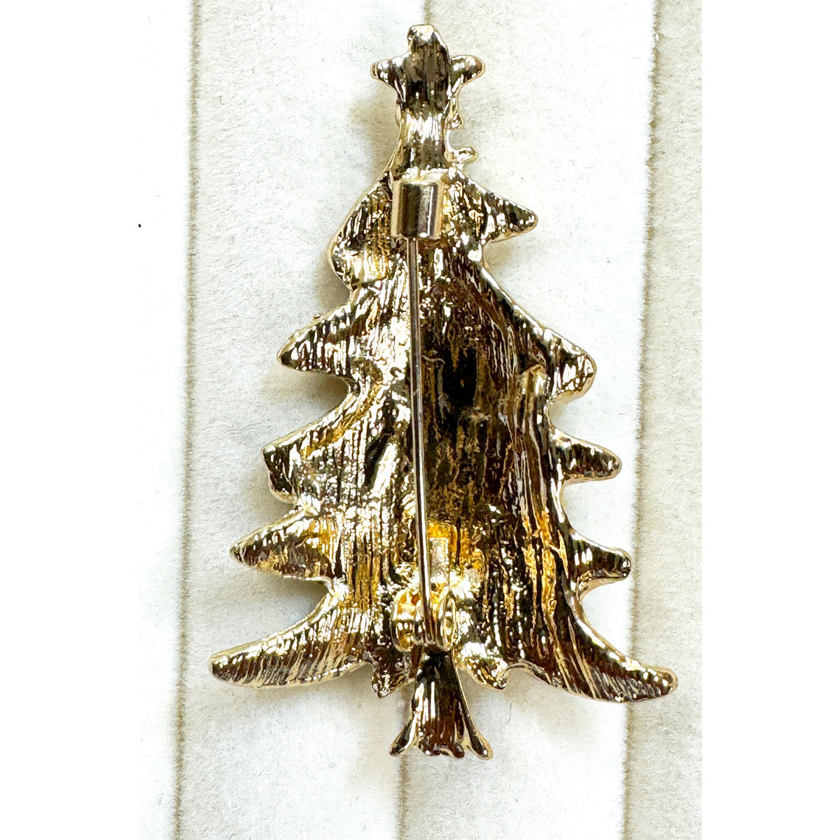 White Enamel Christmas Tree Brooch Pin Gold Rhinestone Holiday Brooch 2" CP254