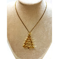 Gold Christmas Tree Pendant Necklace 24" Chain Holiday Xmas Jewelry New N448