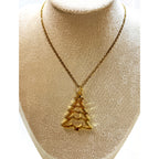 Gold Christmas Tree Pendant Necklace 24" Chain Holiday Xmas Jewelry New N448