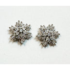 Silver Tone Rhinestone Flower Post Earrings Sparkly Crystal Studs 5/8" E292